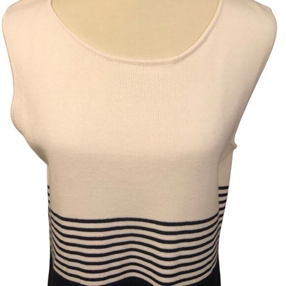 Jessica Holbrook Easy Care Navy Blue & White Striped Sleeveless Sweater Dress Si - Picture 7 of 16